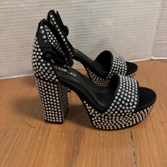 D’Amelio Mayvinaa Crystal Fabric Platform Block Heel Sandals Womens Size 6 Black - Picture 2 of 6